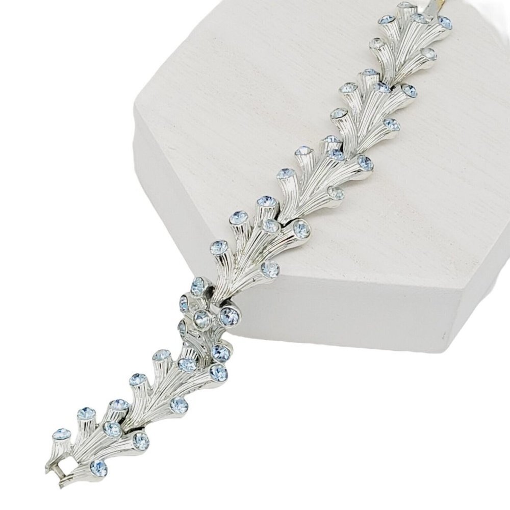 Blue Rhinestone Branch Bracelet Silver Tone 6 1/2" Costume Jewelry Fashion READ